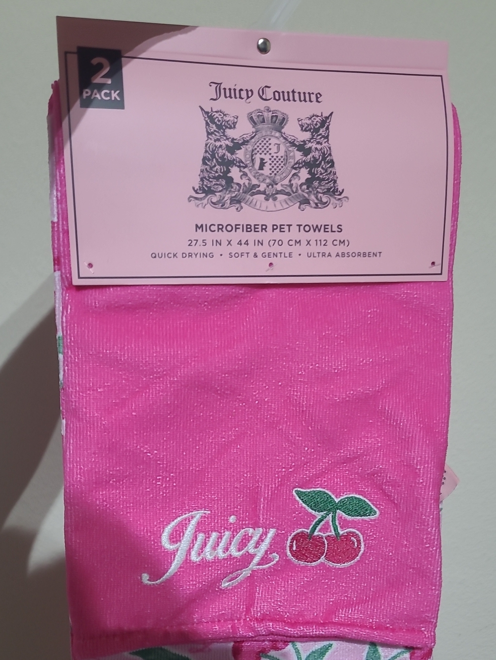 Juicy Couture Hot Pink Microfiber Towel with Cherry Embroidery